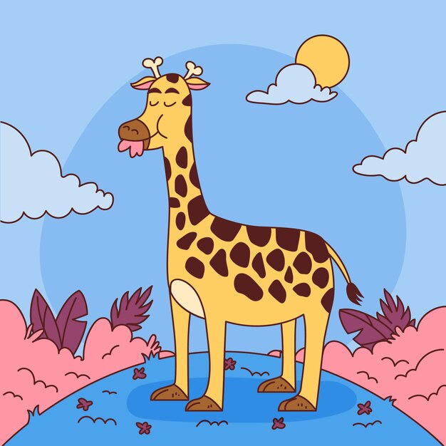 Ilustración de jirafa de dibujos animados dibujados a mano
