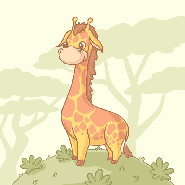 Ilustración de jirafa de dibujos animados dibujados a mano