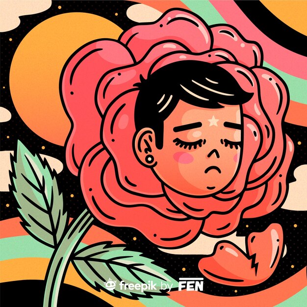 ilustración, de, joven, florecer, de, un, rosa