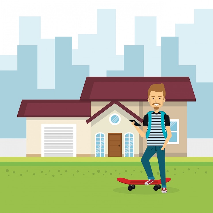 Vector gratuito ilustración del joven fuera de casa