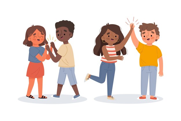 Ilustración de jóvenes dando cinco alta colección