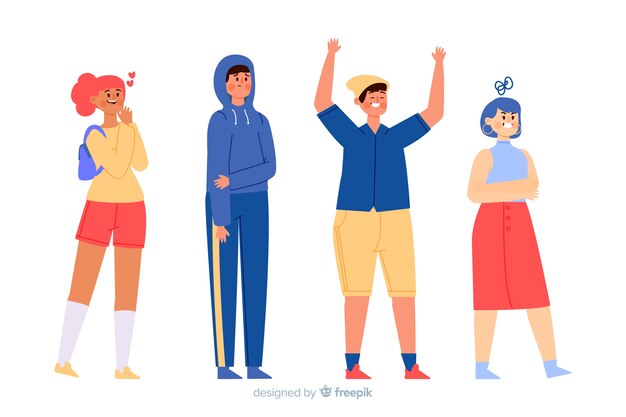Ilustración de jóvenes con diferentes emociones.