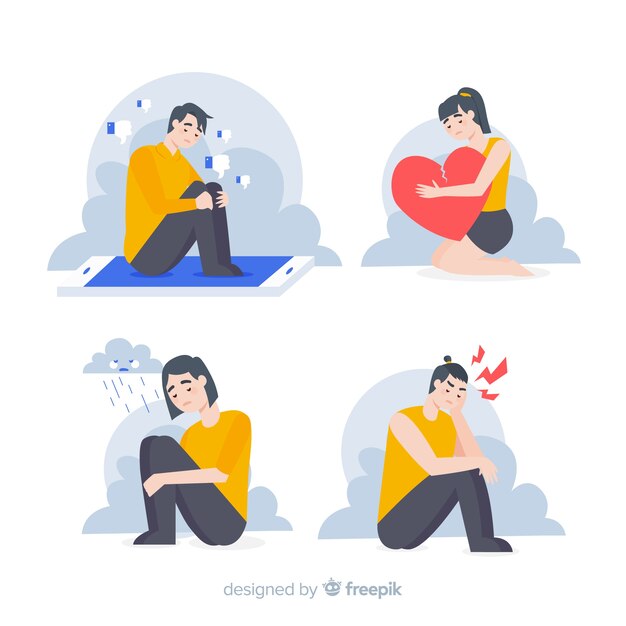 Ilustración de jóvenes con diferentes emociones.