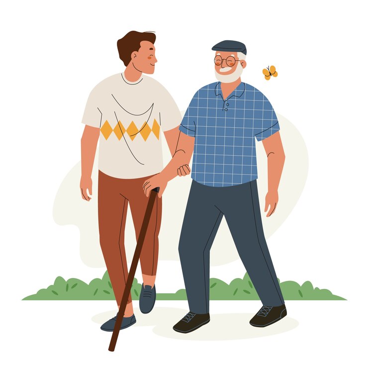 Vector gratuito ilustración de jóvenes de diseño plano que ayudan a los ancianos
