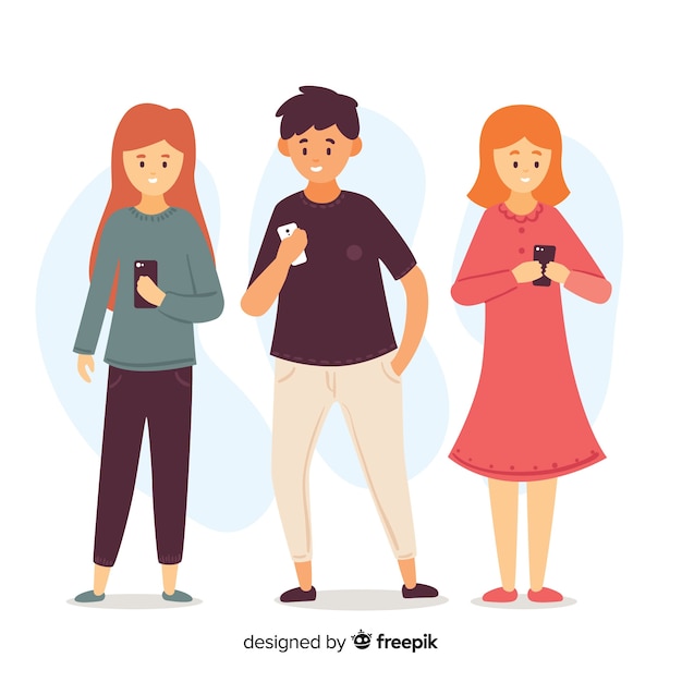 Vector gratuito ilustración de jóvenes mirando sus teléfonos inteligentes