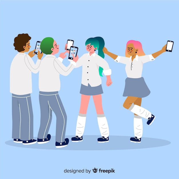 Ilustración de jóvenes con teléfonos inteligentes