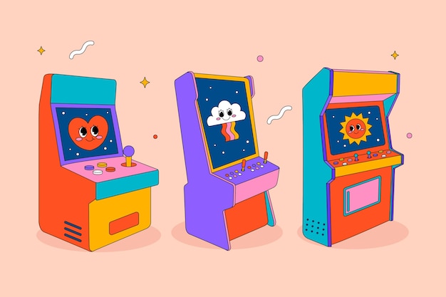 Ilustración de juegos retro dibujados a mano