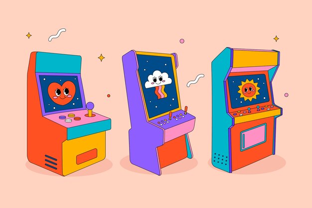 Ilustración de juegos retro dibujados a mano
