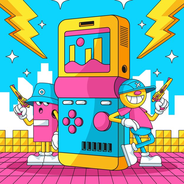 Ilustración de juegos retro dibujados a mano