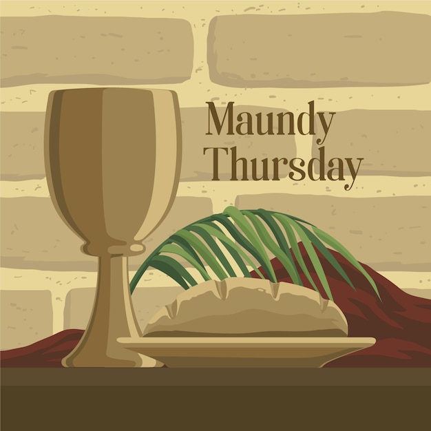 Ilustración de jueves santo con vino y pan