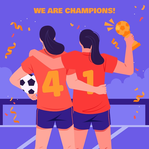 Ilustración de jugadores de fútbol españoles celebrando su victoria en el estadio