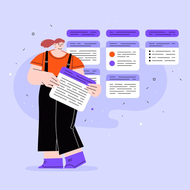 Ilustración de kanban de diseño plano dibujado a mano