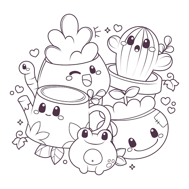 Ilustración de kawaii dibujada a mano