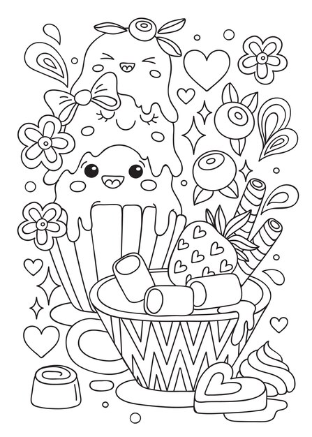 Ilustración de kawaii dibujada a mano