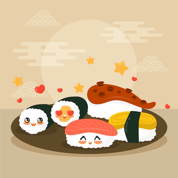 Ilustración kawaii de diseño plano dibujado a mano