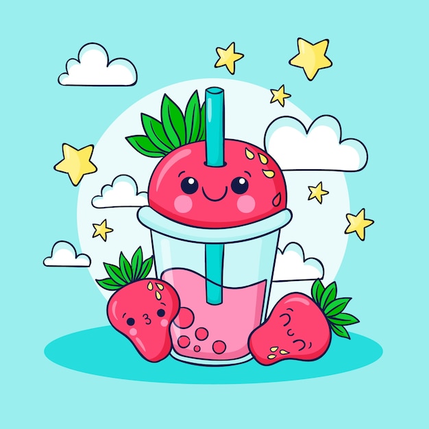 Vector gratuito ilustración kawaii plana dibujada a mano