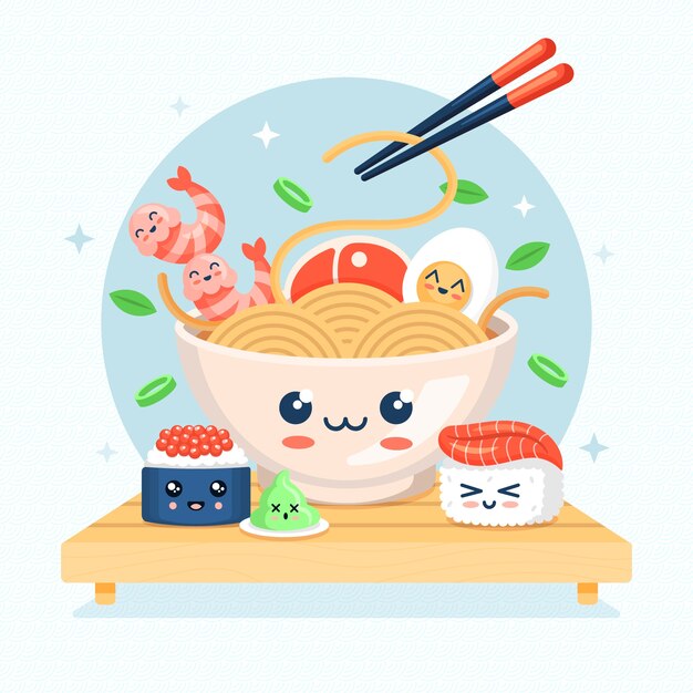 Ilustración kawaii plana dibujada a mano