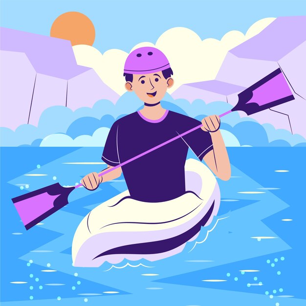 Ilustración de kayak de diseño plano dibujado a mano