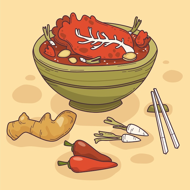 Ilustración de kimchi dibujado a mano