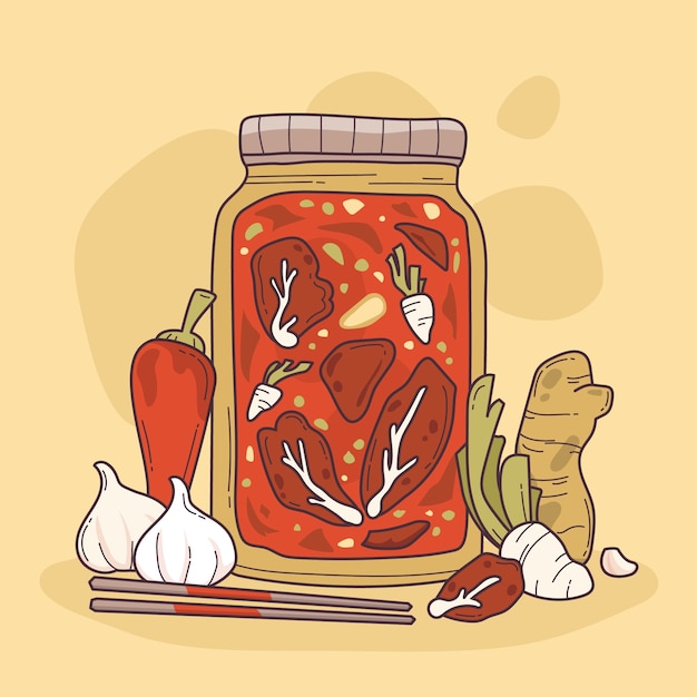 Vector gratuito ilustración de kimchi dibujado a mano