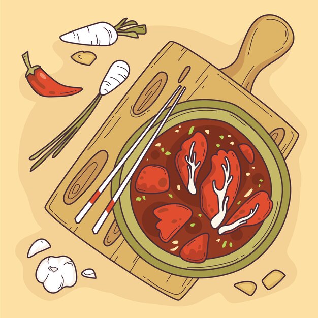 Ilustración de kimchi dibujado a mano