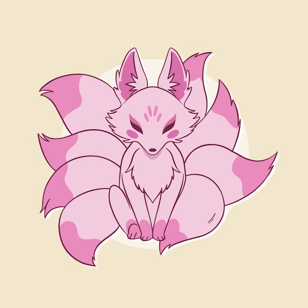 Ilustración kitsune dibujada a mano