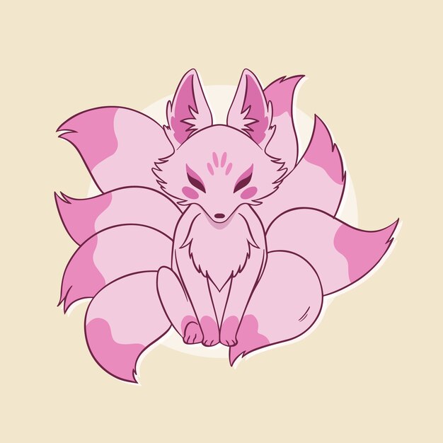 Ilustración kitsune dibujada a mano