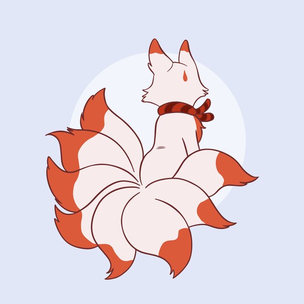 Ilustración kitsune dibujada a mano