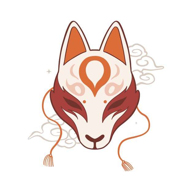 Ilustración kitsune dibujada a mano