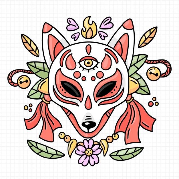 Ilustración kitsune dibujada a mano