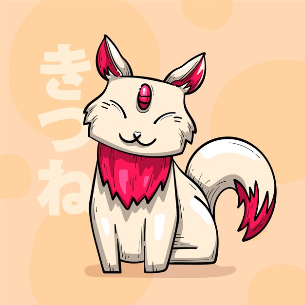 Ilustración kitsune dibujada a mano