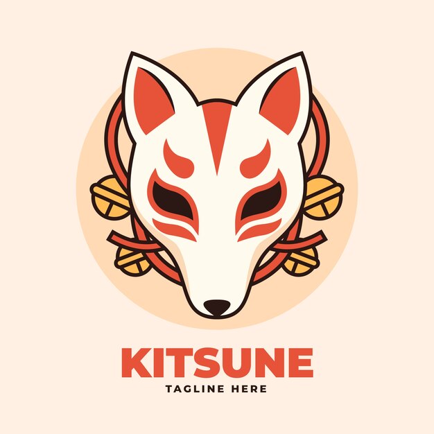 Ilustración de kitsune de diseño plano dibujado a mano