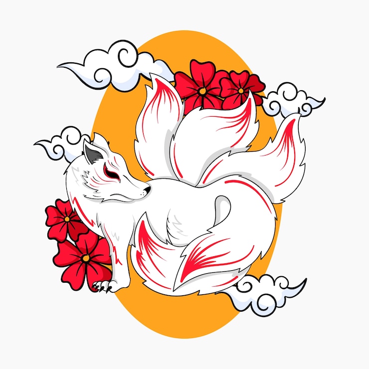 Vector gratuito ilustración de kitsune de diseño plano dibujado a mano