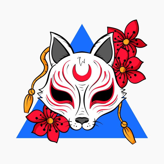 Ilustración de kitsune de diseño plano dibujado a mano