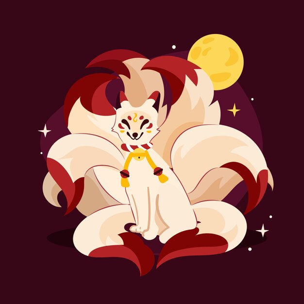 Ilustración de kitsune de diseño plano dibujado a mano