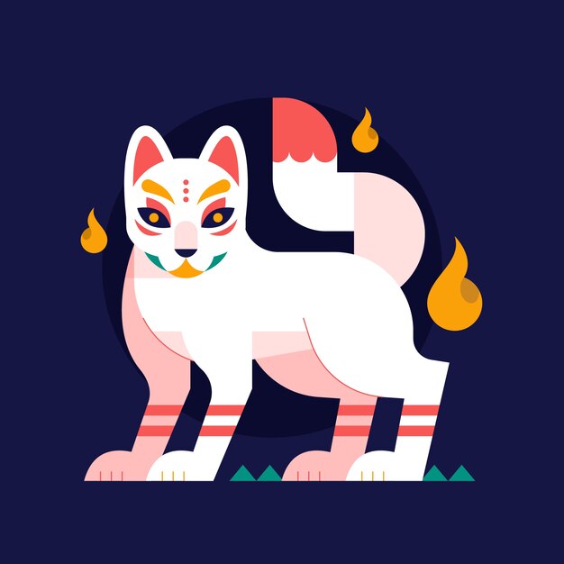 Ilustración de kitsune de diseño plano