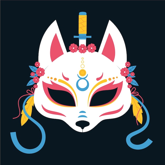 Vector gratuito ilustración de kitsune de diseño plano