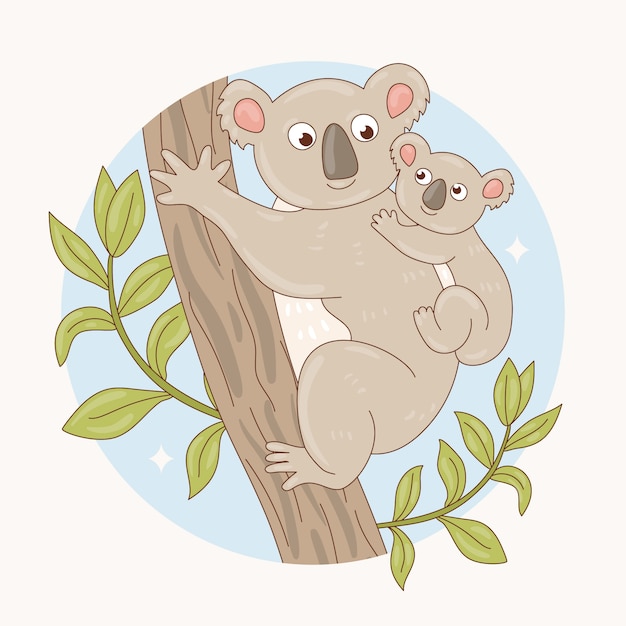Ilustración de koala de dibujos animados dibujados a mano