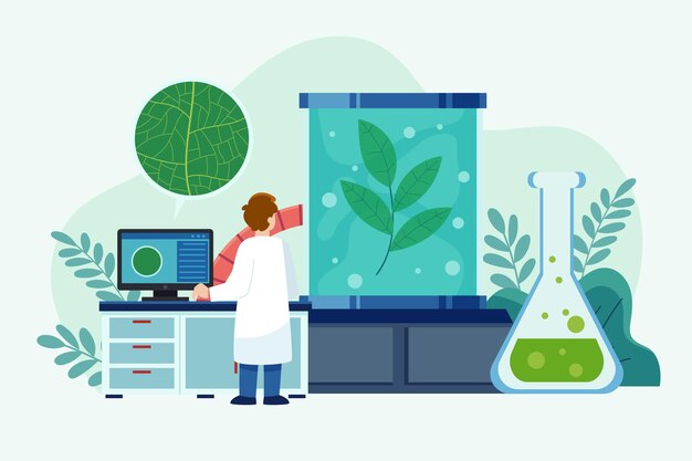 Ilustración de laboratorio de biotecnología plana