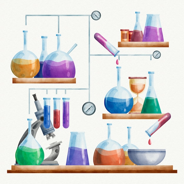 Ilustración de laboratorio de ciencias de acuarela