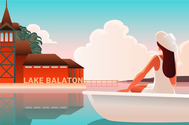 Ilustración de lago balaton dibujado a mano