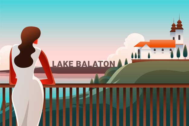 Ilustración de lago balaton dibujado a mano