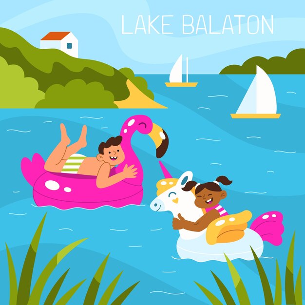 Ilustración de lago balaton dibujado a mano