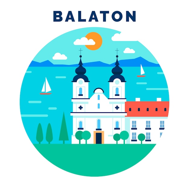 Ilustración de lago balaton de diseño plano