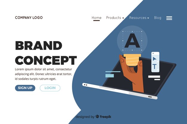 Ilustración para landing page con concepto de marca.