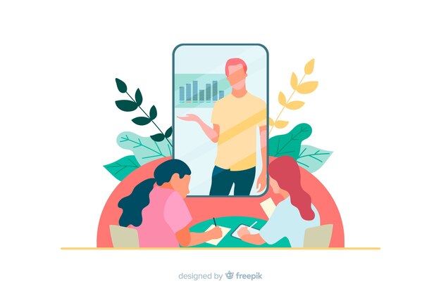 Ilustración para landing page con concepto de videoconferencia.