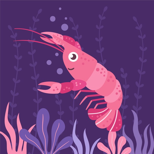 Ilustración de langosta de diseño plano dibujado a mano