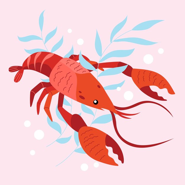 Ilustración de langosta de diseño plano dibujado a mano