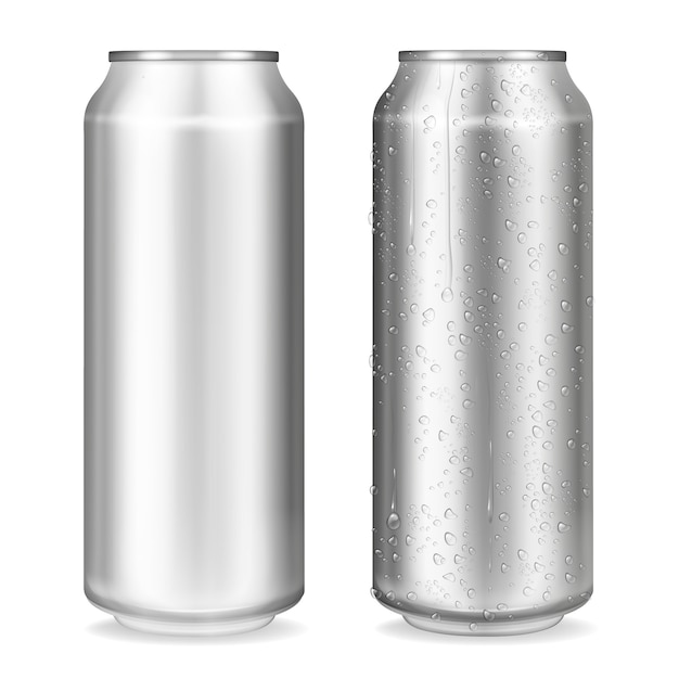 Vector gratuito ilustración de latas de metal de contenedores realistas en 3d para refrescos o bebidas energéticas, limonada o cerveza.