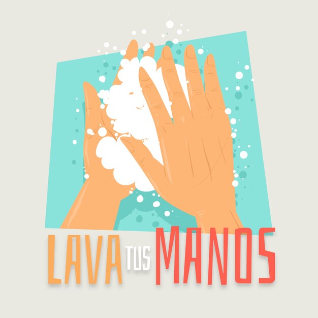 Ilustración de lavarse las manos en español
